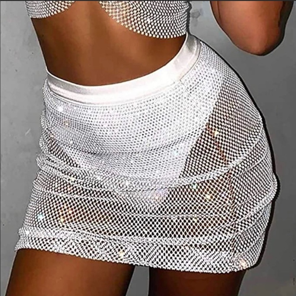 ~ White Crystal Rhinestone Mini Skirt ~